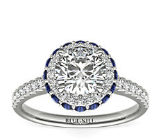 Hidden Sapphire Halo Diamond Engagement Ring in 14k White Gold (1/3 ct. tw.)